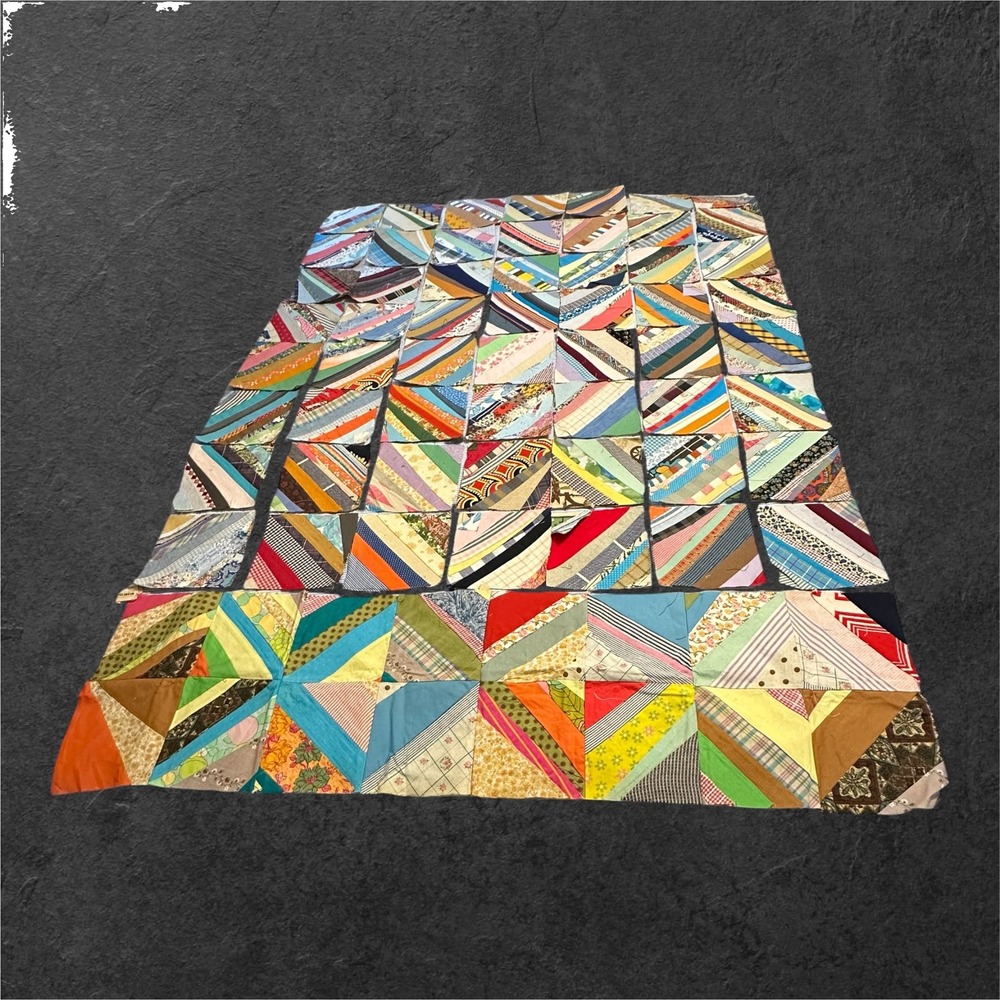 Handmade Vintage Quilt‎ Squares Multicolor String Pieced 48pc Set